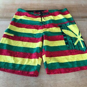 Wailoa Board Swim Shorts Men 38 Blue Red Striped Tie Waist Zip Pocket Beach